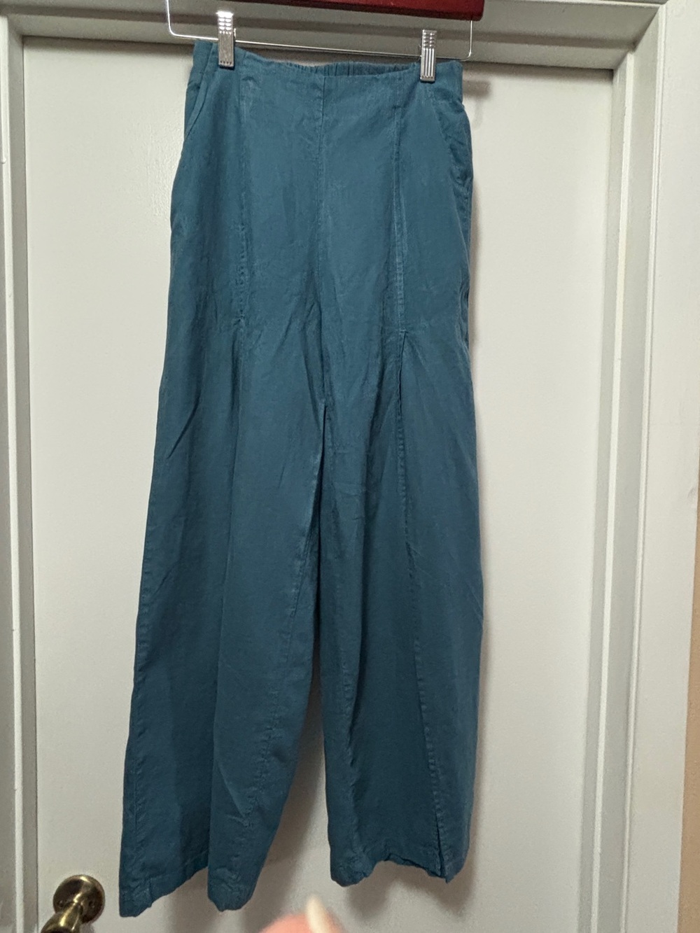 H/G Linen Blend Split Leg Culotte Pants Wide Leg Gaucho Pockets Blue S - Picture 2 of 10